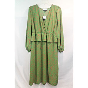 ELOQUII Dress Womens size 18 Green Floral V-Neck Peplum Ruffle Waist Pullover